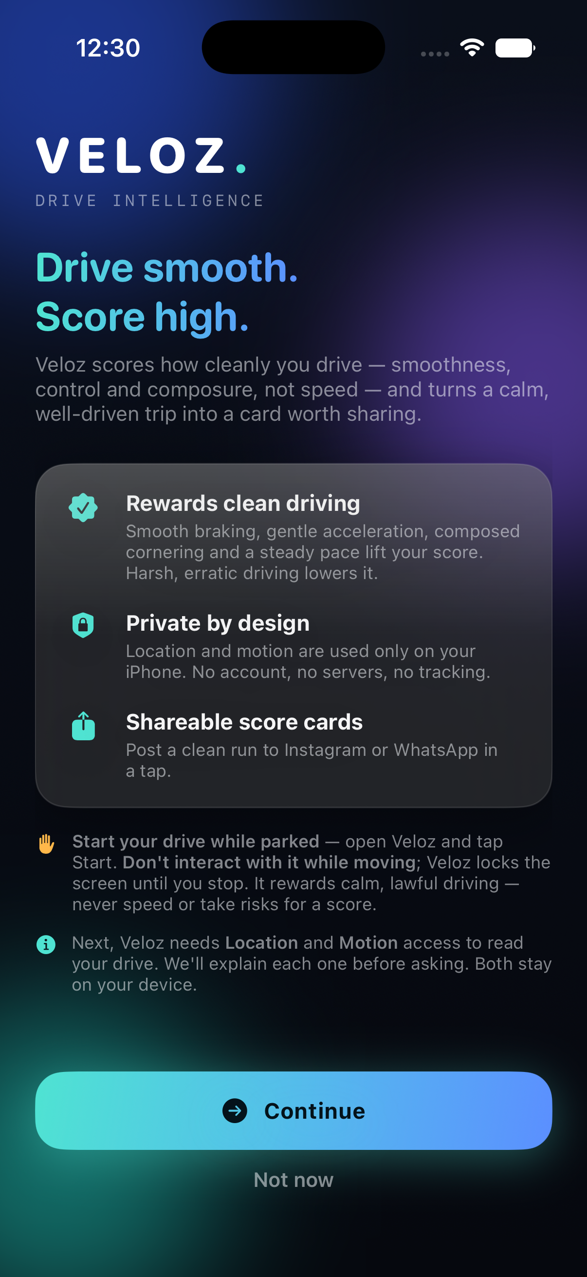 Veloz welcome screen